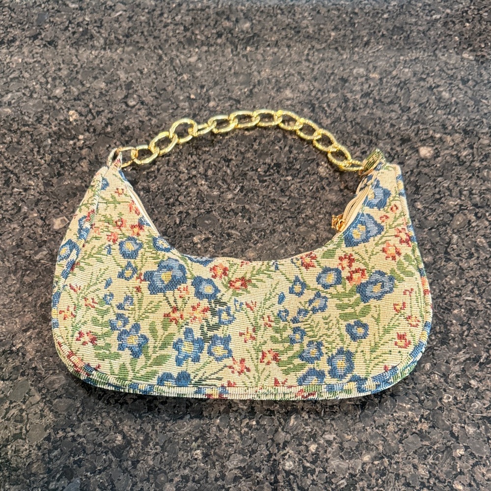 Floral Tapestry Bag with Gold Chain